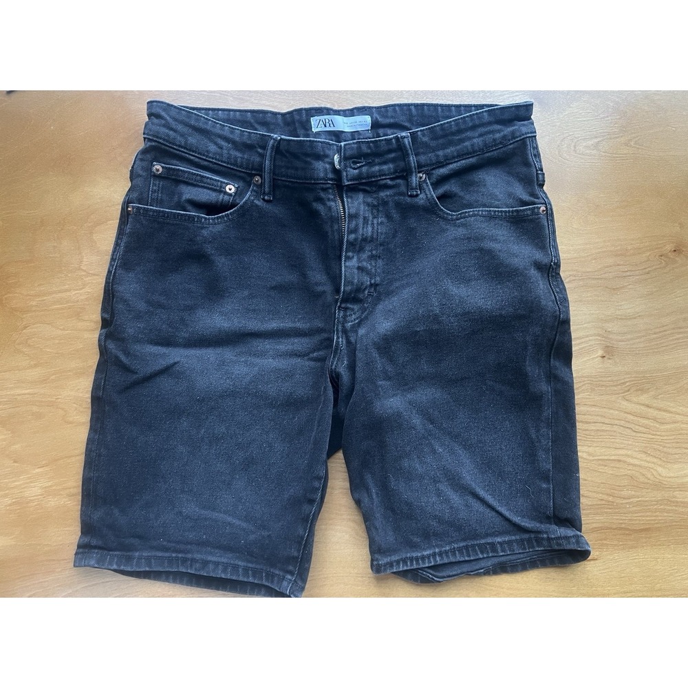 Zara Mens Size 32 Jean Shorts Gray Black Wash 99% Cotton